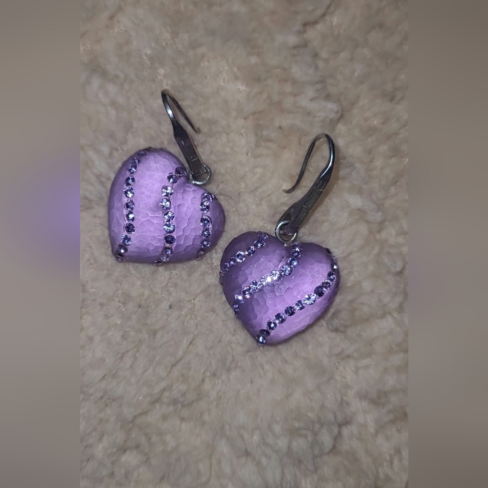 VTG MACY'S SIMONE SMITH Platinum Over Sterling  Earrings, Purple Crystal Cloud